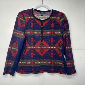 Chaps Women’s Size L Southwestern Aztec Print Henley Knit Long Sleeve Sweater